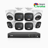NightChroma<sup>TM</sup> NCK500 - 3K 8 Channel PoE Security System with 6 Bullet & 2 Turret Cameras, Acme Color Night Vision, f/1.0 Super Aperture, Active Alignment, Built-in Microphone, IP67 , All-Metal Housing